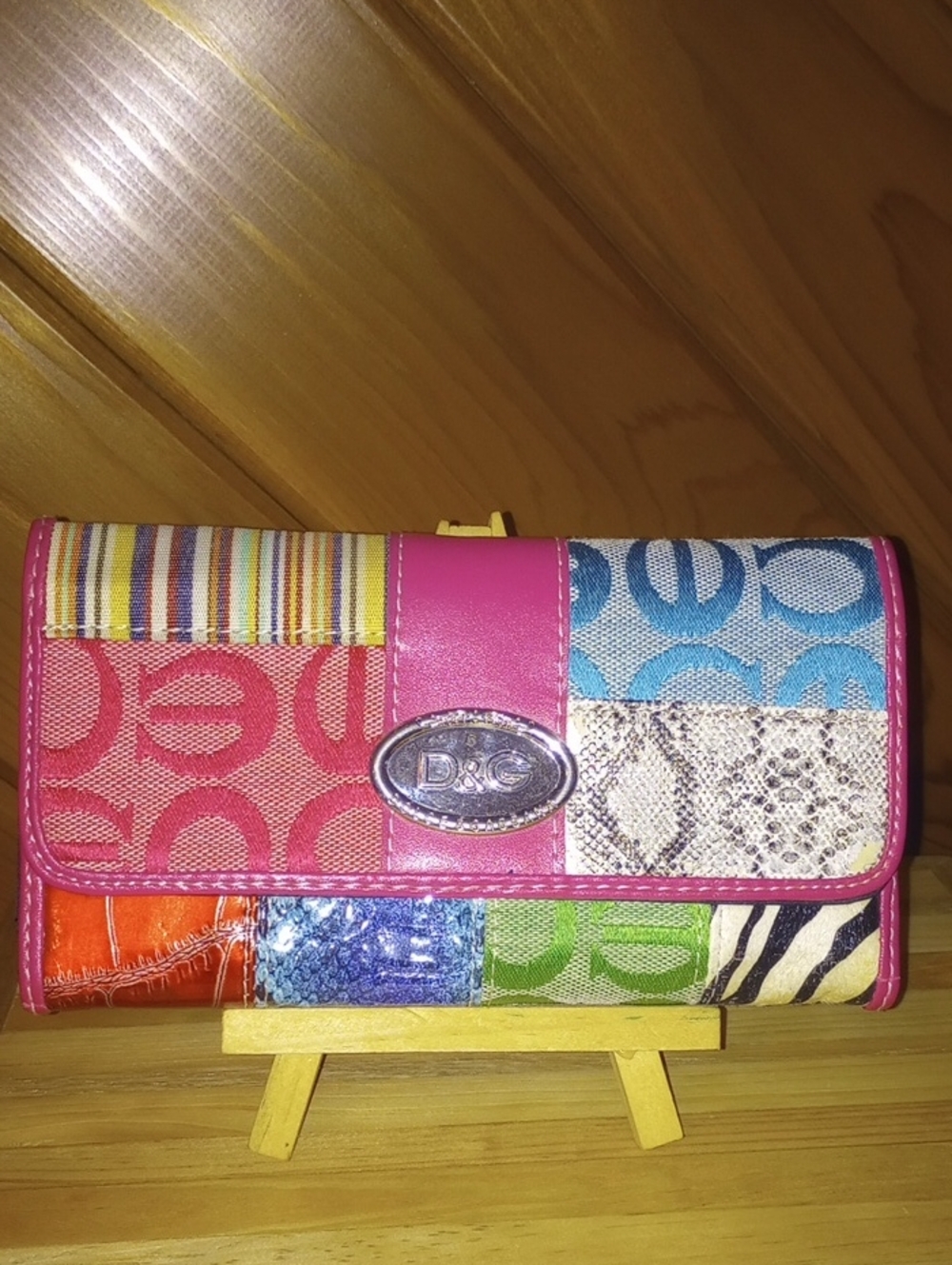 Dolce And Gabbana Patchwork Multicolor Women's Wallet - Pink Trim